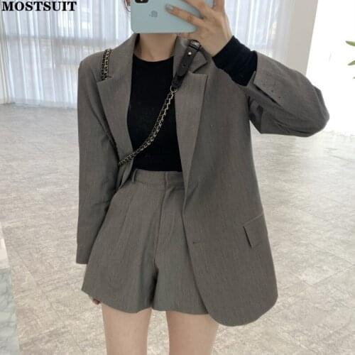 Elegant Women Shorts Suits Long Sleeve Single-breasted Blazer & Suit Shorts Set Autumn Winter Workwear Chic Women Set 2021