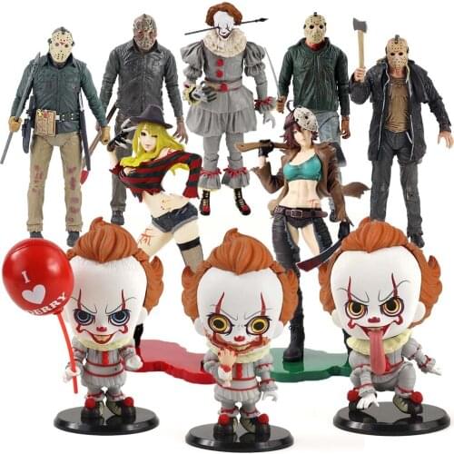 11-25cm NECA Clown Texas ChainSaw Massacre Horror Bishoujo Freddy Krueger Jason Good Guys Action Figure Model Toys Kids Gift