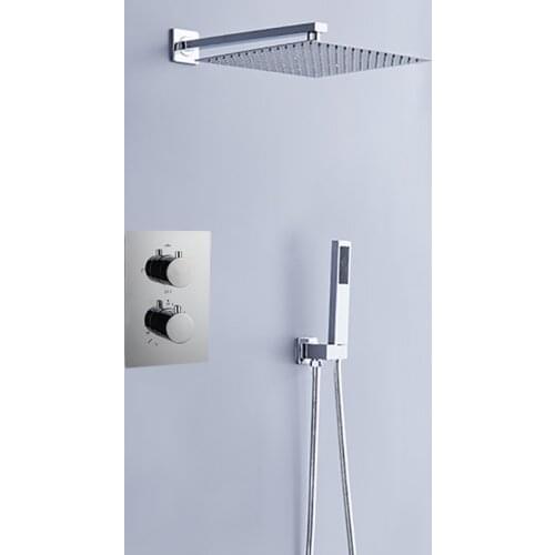 LANGYO Chrome Brass Thermostatic Shower Set 8/10/12/16 Inch Two Function and Three Function Mixer Valve Shower