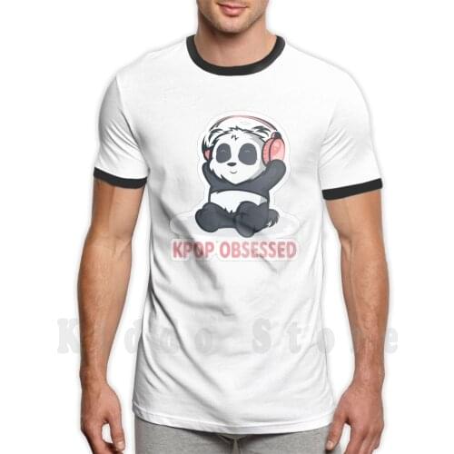 Kpop Obsessed Korean Pop Music Fan Merch Panda Kawaii Cute Headphones Got7 Twice Itzy Monstax Seventeen T Shirt Men Cotton