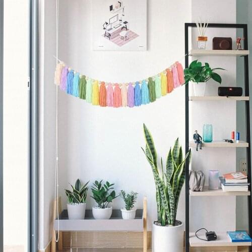 Colorful Tassel Garland Banner With Wood Bead Colorful Rainbow Tassel Garland Colorful Party Backdrop for Bedroom Nursery Party