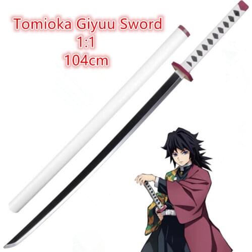 104cm Kimetsu no Yaiba Sword Weapon Demon Slayer Tomioka Giyuu Cosplay Sword 1:1 Anime Ninja Knife PU toy gray