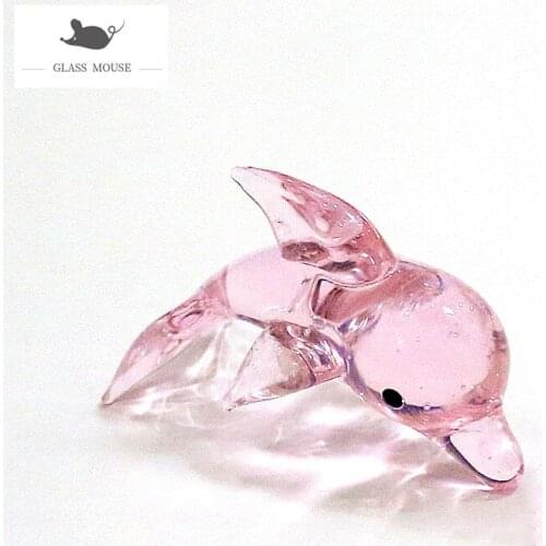 Miniature Handmade Pink Glass Dolphin Figurines Crafts Ornaments Cute Vivid Sea Animals Holiday Gifts For Kids Home Table Decor