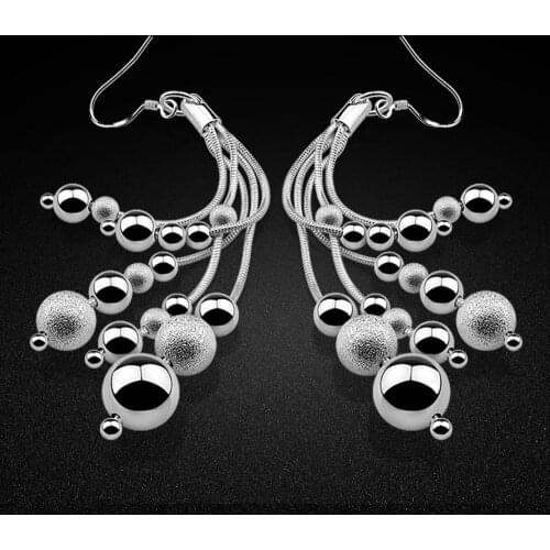 Fashion bead silver Color Geometric Shape Earrings For Lady Solid 925 Sterling Silver Bohemian Wholesale Punk Earing