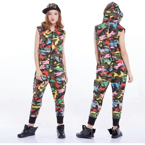 Fashion Hip Hop Dance Costume Stage Performance Wear European Loose Harem Jazz Jumpsuit Camouflage Streetwear One Piece Pants