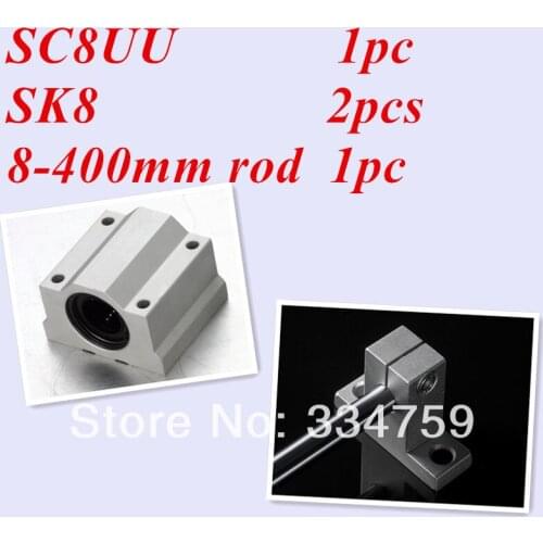 8mm CNC parts set : 1 pc of 8mm linear rod L400mm + 2 pcs SK8 8mm linear shaft support + 1 pc SC8UU 8mm linear bearing block