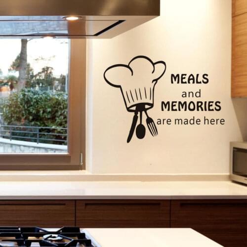 Hot Sale Funny Chef Hat Spoon Folk and Knife Wall Sticker For Kitchen Viny Decal Art Mural DIY