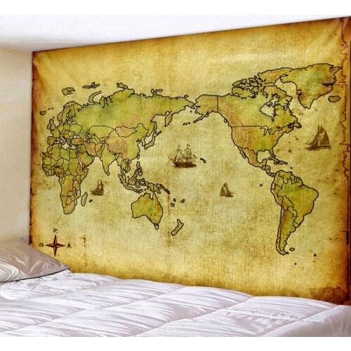 Nordic style world map retro art tapestry wall hanging polyester beach towel yoga mat shawl bohemian psychedelic art decoration