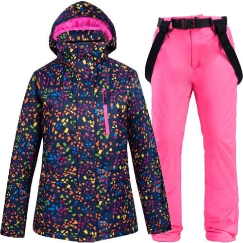 2021 New Warm Colorful Ski Suit Women Waterproof Windproof Skiing and Snowboarding Jacket Pants Set Female Outdoor Snow Costumes