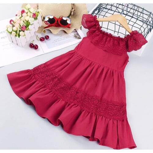 The New One-neck Lace Short-sleeved Girls Dress Childrens Princess Dress Clothes
