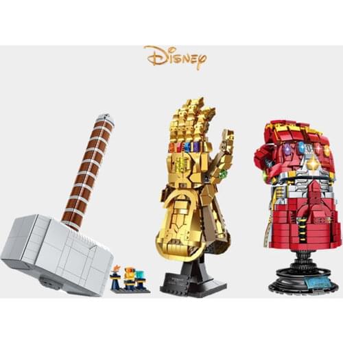 New MARVEL AVENGERS Weapon Toys Thanos Thor Iron Man Infinity GLOVE Gauntlet Mjolnir Stormbreaker Building Block Brick Kid