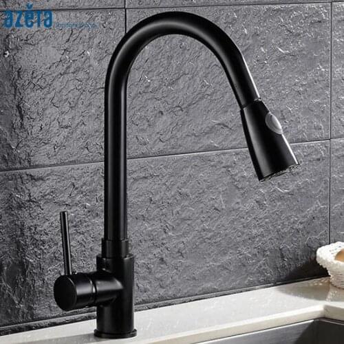 New Kitchen Tap Brass Black Color Pull Out 360 Degree Swivel Sprayer 2-Function Water Outlet Kitchen Sink Faucets MK9824B
