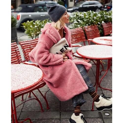 Obrix Camel Wool Alpaca Casual Style Female Fur Coat V-Neck Full Sleeve Thick Warm Fashion Streetwear Fur Coat For Women