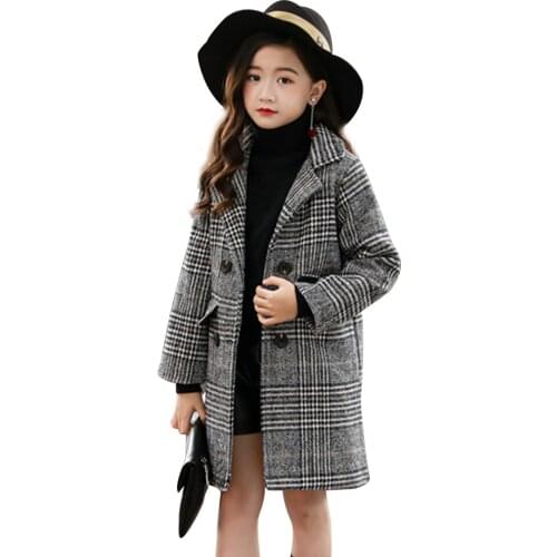 Coat For Girl Plaid Pattern Coat Girl Double Breasted Childrens Coat Casual Style Winter Childrens Clothes