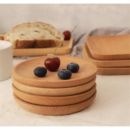 Coffee Tea Tray Solid Wood Pan Plate Fruit Dishes Saucer Dessert Dinner Plate Round Square Bread Food Dessert Breakfast Plate