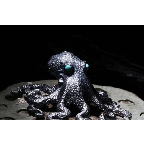 925 sterling Silver octopus charm tag pendant decoration Necklace keychain