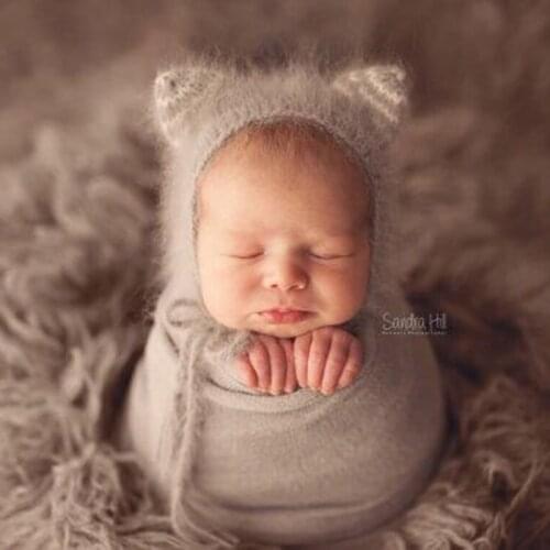 Newborn photo props baby hat mohair hand woven hats ear hat newborn photography infant cute hat