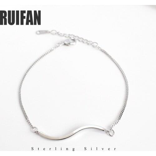 Ruifan Trendy Silver/Gold Wave Pure 925 Sterling Silver Wrist Bracelet for Women Female Minimalist Bracelets Jewelry YBR151