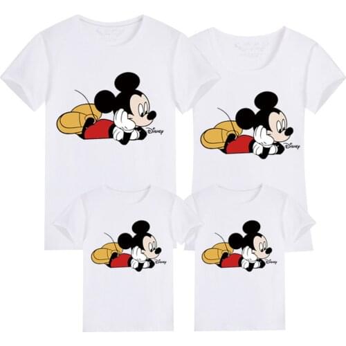 Disney Family Clothes Mickey Mouse Print Tshirt White Cartoon Cotton Short Sleeve Hip Hop Kid Girls Boys Short Sleeve Dropship