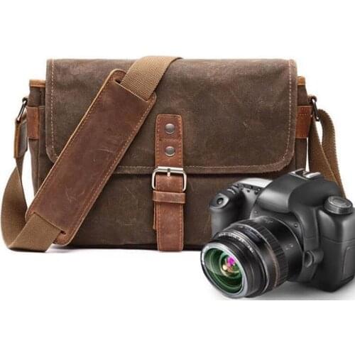 Men Vintage Oil Waxed Canvas Shoulder Bags Shockproof DSLR Camera Bag Waterproof Canvas messenger casual Crossbody Bags for men