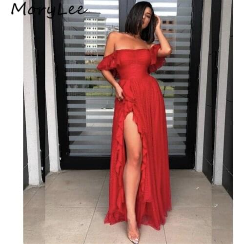 New Arrival Evening Dresses Off The Shoulder A-Line Long Side Slit Soft Tulle Evening Dresses vestidos de fiesta de noche