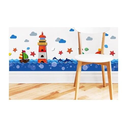 Waterproof Wall Stickers Cartoon Kids Room Kindergarten Skirting Line Waist Line Ocean Posters Bathroom Decor Nordic Wall Wrt