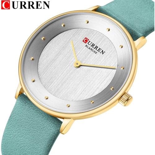 CURREN New Brand Women Watches 2019 Green Genuine Leather Strap Reloj Mujer Luxury Quartz Ladies Watch Women Montre Femme