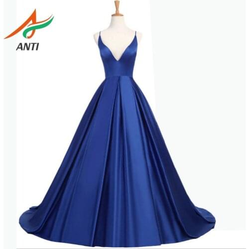ANTI Cheap 14 color Sexy V Neck Backless Robe De Soiree 2019 Evening Dresses Long Satin Sleeveless Formal Party Gowns For Woman