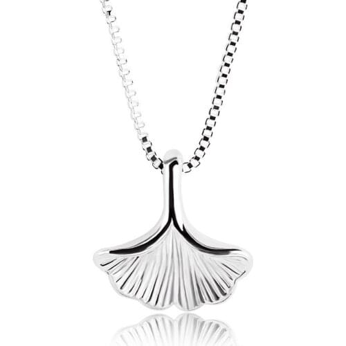Heart Figure Cup & Ginkgo Biloba Leaf Pendant Women Silver Plated Necklace