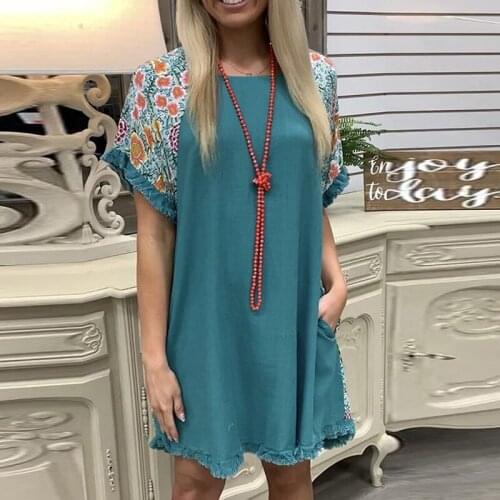 Women Vintage Floral Print Patchwork Party Dress 2021 Spring O Neck Short Sleeve Tassel Dress Summer Elegant Office Lady Dresses