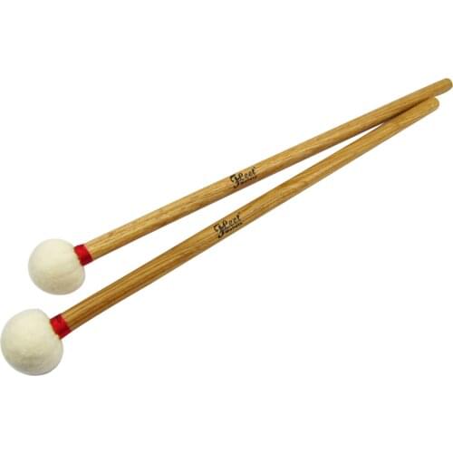 1 Pair Soft Head Wood Core Precussion Mallets Drumsticks Timpani Mallets Oak Handle Perfect Weight and Balance