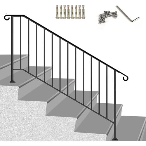4 Steps Wrought Iron Handrail Picket Stair Railing Rail Handrails for Outdoor Paver Step
