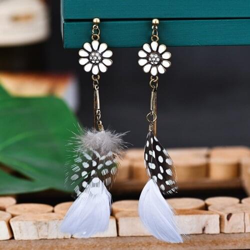 Bohemian Feather Tassel Summer Earrings Kolczyki 2020 Ohrringe Womens Vintage Flower Statement Earrings Boho Indian Jewelry