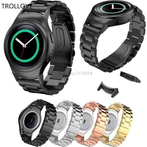 TROLLOVE Stainless Steel Watch Band Strap For Samsung Gear S2 smart watch band Link bracelet black gold for Gear S2 classic