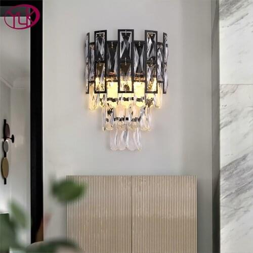 Youlaike black crystal wall lamps for bedroom new modern wall sconce lighting living room bedside background wall light fixtures