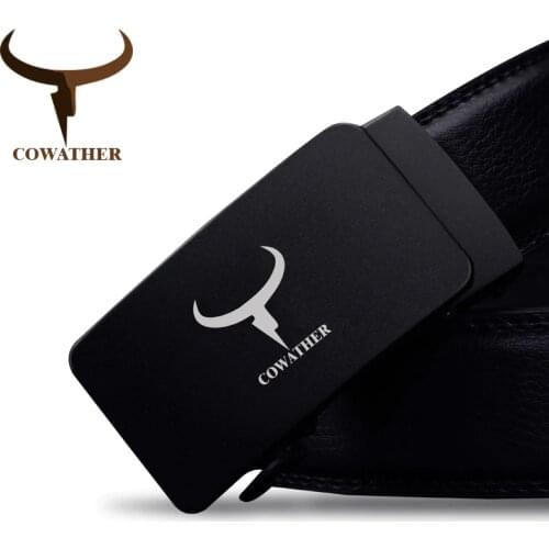 COWATHER 100% high grade cow genuine leather men belts luxury good automatic buckle belt for men cinturones hombre original