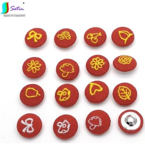Diameter 20MM Kids Head Handmade Leaf Accessories Red Background Yellow White Covered Fabric Round Embroidery Button S0172H