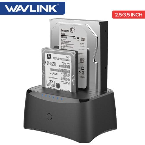 Wavlink SATA HDD Docking Station USB 3.0 Hard Drive Enclosure for 2.5/3.5 Inch HDD SSD Dual Bay SATA to USB3.0 Case Box Docking