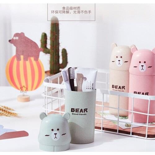 Cartoon Wheat Straw Travel Toothbrush Case Portable Toothpaste Storage Box Outdoor Toiletries Holder Organizer Container Cup