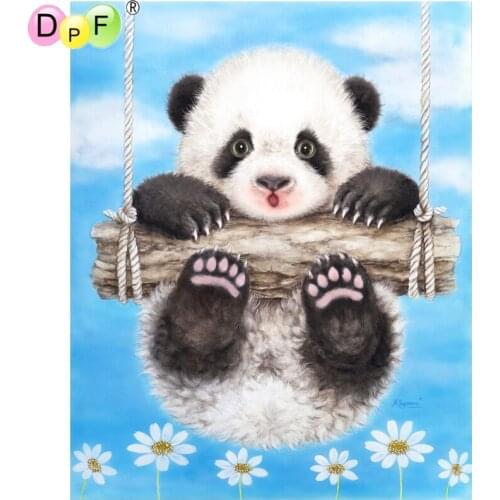 DPF 5D Round full Diamond painting Cross Stitch cute fat Swing Panda Diamond Embroidery Needlework diamond Mosaic decor crafts