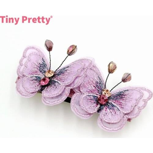 1 Piece Handmade Embroidery Butterfly French Barrettes w/ Rhinestone Crystal Hair Accessory for Weding Bridal, Mothers Day Gift