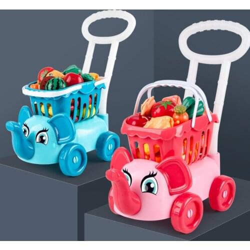 Blue/pink Childrens Simulation Supermarket Shopping Cart Trolley Toy Boy Girl Cut Fruit Multifunctional Play House Toy Set Gift
