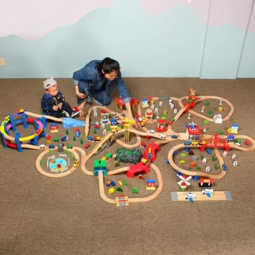 Wooden Railway Toy Small Train Track Magicl Large Scene Suit Garage For Slot Car Parking Lot Children Toy Christmas Kids Gifts