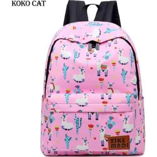 Classic Alpaca Printed Backpack for Teenagers Girls Waterproof Pu School Bags Leisure Female Back Pack Bag Mochila Bolsos Mujer