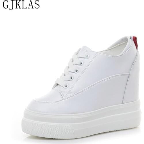 Genuine Leather Casual Shoes Platform Wedge Sneakers High Heel Women Shoes Casual Fashion Vulcanize Shoes Woman Chunky Sneakers