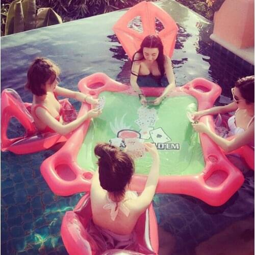 Big Size Outdoor Summer Swimming Pool Inflatable Play Cards Game Table Party Toy W/ 4pcs Inflatable Chair and Card