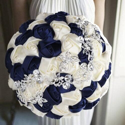 Hot Selling 1pc/lot Cream And Navy Wedding Holding Flower With Butterfly Crystal Brooch