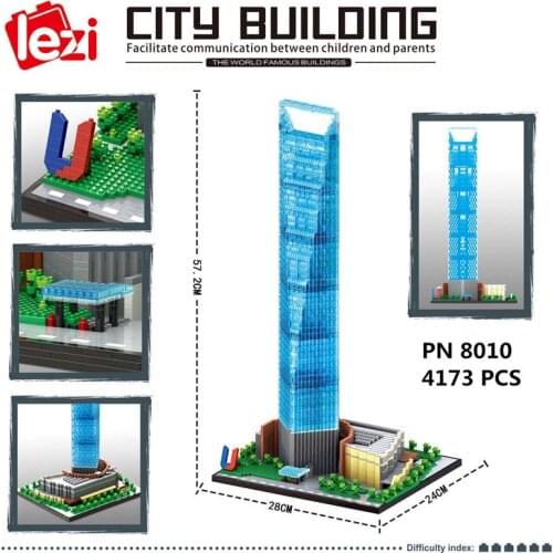 LZ8010 New World Famous Architecture Shanghai Financial Center Model DIY 4173pcs Mini Building Diamond Blocks Toy for Children