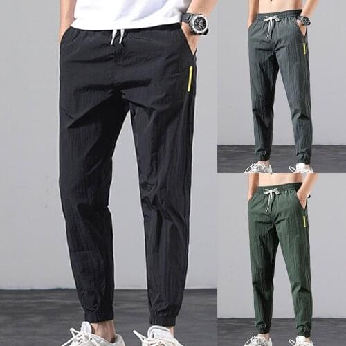 Men Casual Pants Solid Color Multi Pocket Drawstring Ankle Tie Cargo Trousers Fitness Workout Yoga Pants Tracksuit Plus Size
