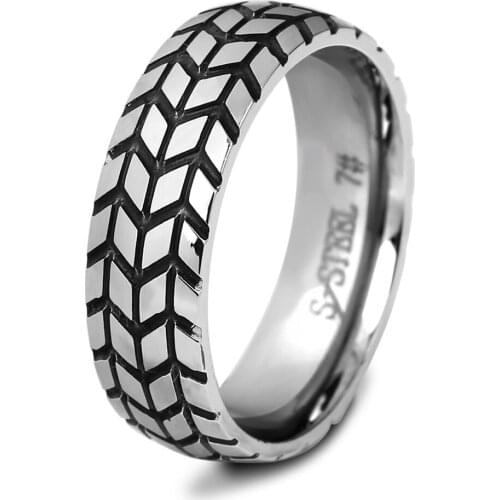 Stainless Steel Vintage Tyre Men Ring Jewelry Punk Rock Men Type Rings Gift For Him Size 7-12